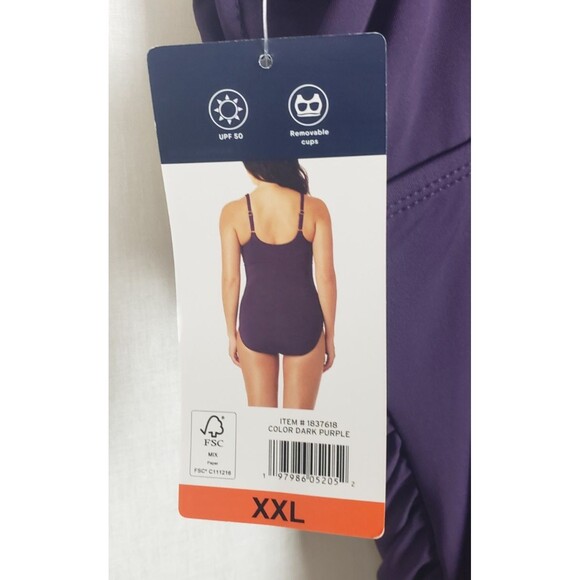 Lands‎ End Womens One Piece Swimsuit Ruched XXL Knot Front Dark Purple UPF50 - Picture 2 of 7